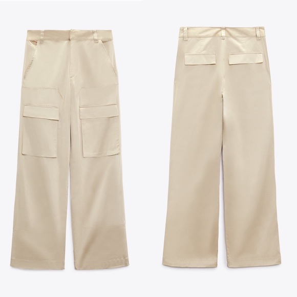 Tops - Zara NWOT satin straight leg pocket front cargo pants